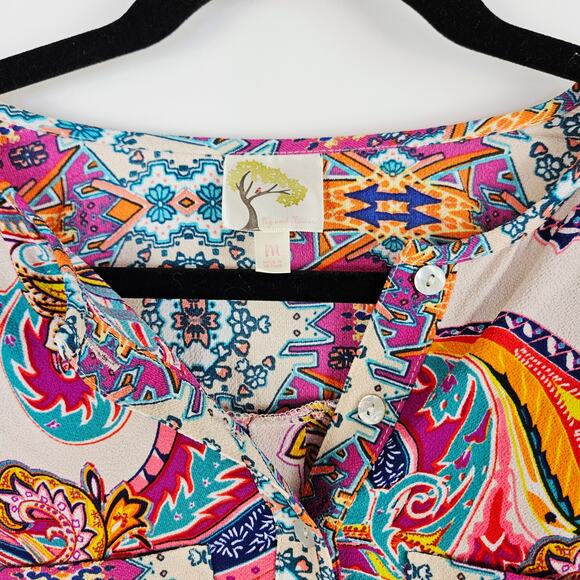 Fig & Flower Anthropologie Boho Paisley Tunic Dress Medium Colorful Spring Artsy - Picture 10 of 16